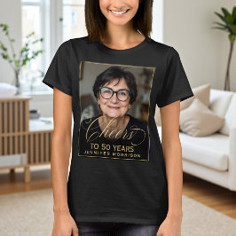 Elegant zwart en goud 50e verjaardag Party Foto T-shirt