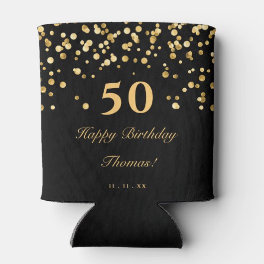 Elegant Zwart en Goud 50e Verjaardagsfeest Blikjeskoeler (Achterkant)