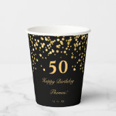 Elegant Zwart en Goud 50e Verjaardagsfeest Papieren Bekers (Achterkant)