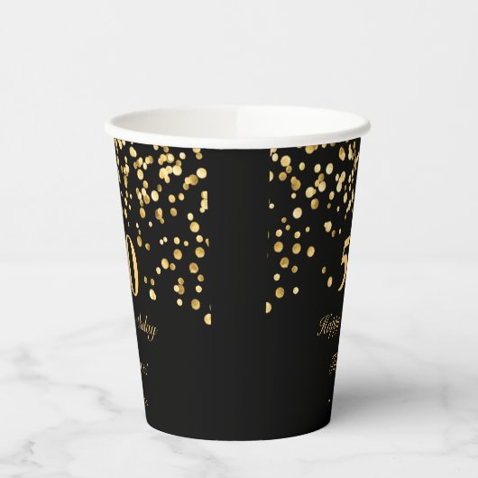 Elegant Zwart en Goud 50e Verjaardagsfeest Papieren Bekers (Links)