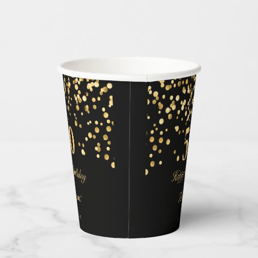 Elegant Zwart en Goud 50e Verjaardagsfeest Papieren Bekers (Rechts)