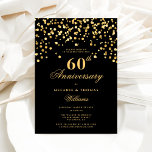 Elegant Zwart en Goud 60e Bruiloft Jubileum Kaart<br><div class="desc">Vier zes decennia van blijvende liefde en onwrikbare betrokkenheid met onze Exquisite Black and Gold 60th Wedding Jubileum Invitation - een meesterwerk ter ere van een leven van gekoesterde herinneringen en grenzeloze toewijding. Deze uitnodiging is zorgvuldig ontworpen voor elegantie en straalt verfijning uit, met een tijdloze zwarte achtergrond verfraaid met...</div>