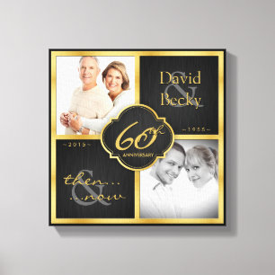 Elegant Zwart en Goud 60e trouwdag Canvas Afdruk