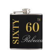 Elegant Zwart en Goud 60e Verjaardag Custom Heupfles (Voorkant)