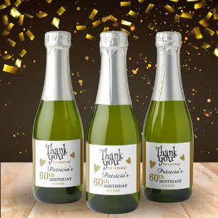 Elegant zwart en goud 60e verjaardag dank je wel   sparkling wijnetiket