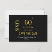 Elegant Zwart en Goud 60e Verjaardag Save The Date (Voorkant)