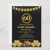 Elegant zwart en goud 60ste verjaardagsfeest kaart (Voorkant)