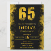 Elegant Zwart en Goud 65e Verjaardagsfeestje Kaart (Voorkant)