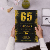 Elegant Zwart en Goud 65e Verjaardagsfeestje Kaart