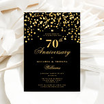 Elegant zwart en goud 70e bruiloft Jubileum Kaart<br><div class="desc">Vier de zeldzame en buitengewone mijlpaal van zeventig jaar liefde en toewijding met onze Opulent Platinum Wedding Jubileum Invitation - een ware getuigenis van een leven van gekoesterde herinneringen en onverzettelijke toewijding. Deze uitnodiging, die weelde en genade uitstraalt, is versierd met een regal platina achtergrond, geaccentueerd door glinsterende gouden versieringen...</div>