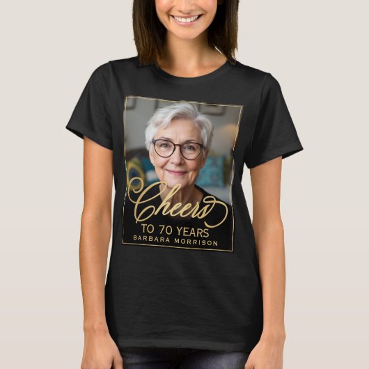 Elegant zwart en goud 70e verjaardag Party Foto T-shirt (Voorkant)