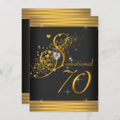 Elegant zwart en goud 70ste verjaardagsfeest kaart (Voorkant / Achterkant)