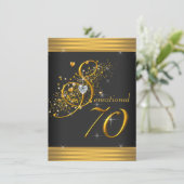 Elegant zwart en goud 70ste verjaardagsfeest kaart (Staand voorkant)
