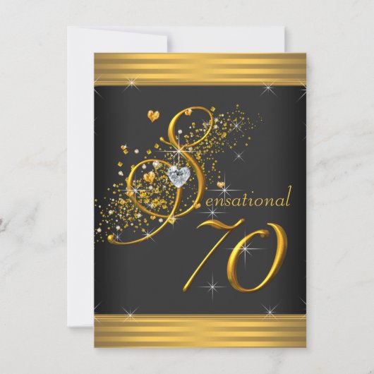Elegant zwart en goud 70ste verjaardagsfeest kaart (Voorkant)