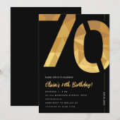 Elegant zwart en goud 70ste verjaardagsfeest kaart (Voorkant / Achterkant)
