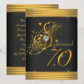 Elegant zwart en goud 70ste verjaardagsfeest kaart (Voorkant / Achterkant)