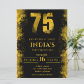 Elegant zwart en goud 75e verjaardagsfeestje kaart (Staand voorkant)