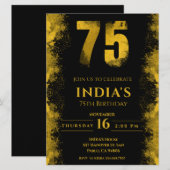 Elegant zwart en goud 75e verjaardagsfeestje kaart (Voorkant / Achterkant)