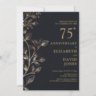 Elegant zwart en goud 75ste bruiloft Jubileum Kaart