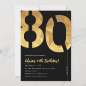 Elegant zwart en goud 80ste verjaardagsfeest kaart (Voorkant)
