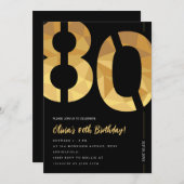 Elegant zwart en goud 80ste verjaardagsfeest kaart (Voorkant / Achterkant)