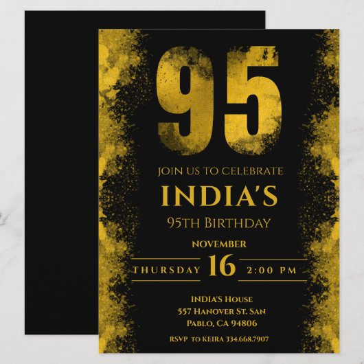 Elegant zwart en goud 95e verjaardagsfeestje kaart (Voorkant / Achterkant)