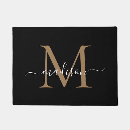 Elegant Zwart en Goud Aangepaste Monogram Script N Deurmat (Voorkant)