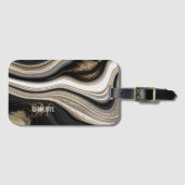 Elegant zwart en goud abstract monogram, lugg bagagelabel (Voorkant (horizontaal))
