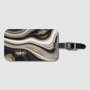 Elegant zwart en goud abstract monogram, lugg bagagelabel