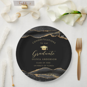 Elegant zwart en goud afstudeerfeest papieren bordje