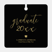 Elegant Zwart en Goud Afstuderen Afstuderen Foto Metalen Ornament (Voorkant)