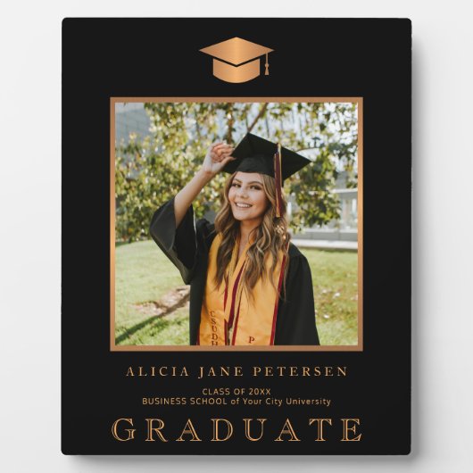 Elegant zwart en goud afstuderen foto afstuderen fotoplaat (Voorkant)