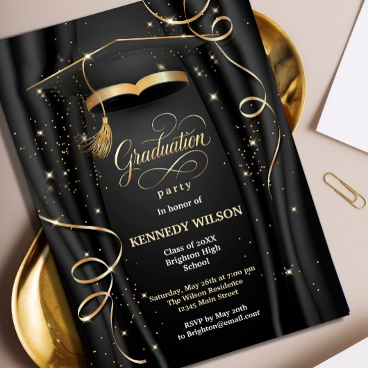 Elegant zwart en goud Afstuderen Kaart