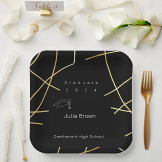 Elegant Zwart en Goud Afstuderen Papier Bord
