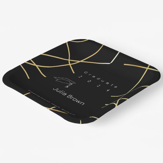 Elegant Zwart en Goud Afstuderen Papier Bord (Gebogen)