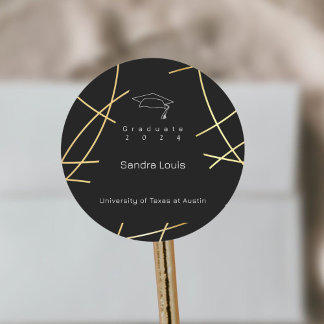 Elegant Zwart en Goud Afstuderen Ronde Sticker