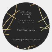 Elegant Zwart en Goud Afstuderen Ronde Sticker (Voorkant)