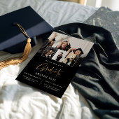 Elegant zwart en goud Afstuderen uitnodiging