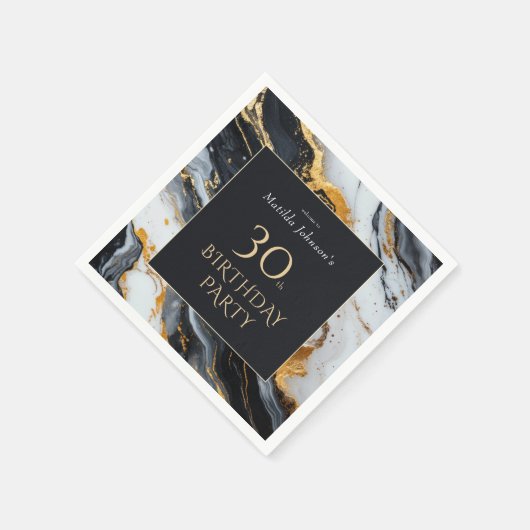 Elegant zwart en goud agaat 30e verjaardagsfeest servet (Hoek)