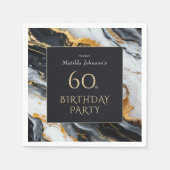 Elegant zwart en goud agaat 60e verjaardagsfeest servet (Voorkant)