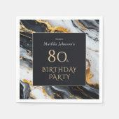 Elegant zwart en goud agaat 80ste verjaardagsfeest servet (Voorkant)