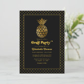 Elegant zwart en goud ananas afstudeerfeest kaart (Staand voorkant)