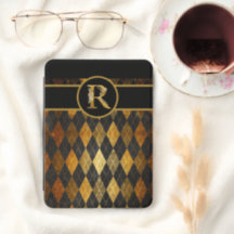 Elegant zwart en goud argyle ontwerp met monogram