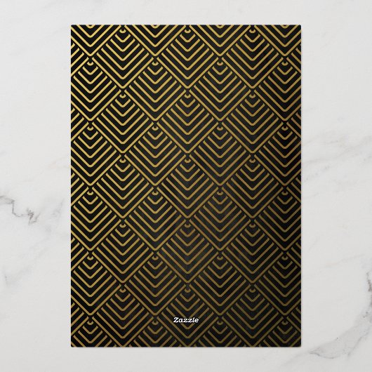 Elegant zwart en goud art deco afstudeerfeest folie uitnodiging (Achterkant)