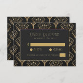 Elegant zwart en goud Art Deco Classic bruiloft RSVP Kaartje (Voorkant / Achterkant)