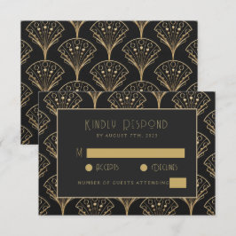Elegant zwart en goud Art Deco Classic bruiloft RSVP Kaartje