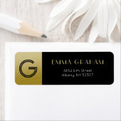 Elegant Zwart en Goud Art Deco Retouradres Etiket (Insitu)