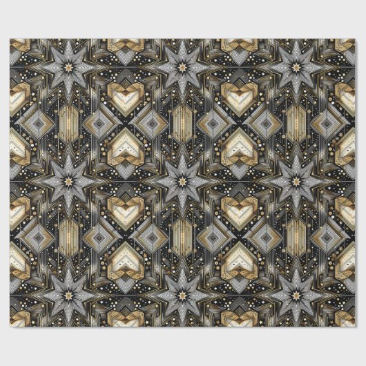 Elegant zwart en goud Art Deco sterpatroon Cadeaupapier (Vlak)