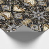 Elegant zwart en goud Art Deco sterpatroon Cadeaupapier (Hoek)