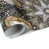 Elegant zwart en goud Art Deco sterpatroon Cadeaupapier (Rol Hoek)